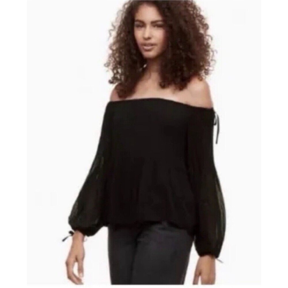 Aritzia Wilfred Talence Black Chiffon Off Shoulder Blouse Size S Flowy